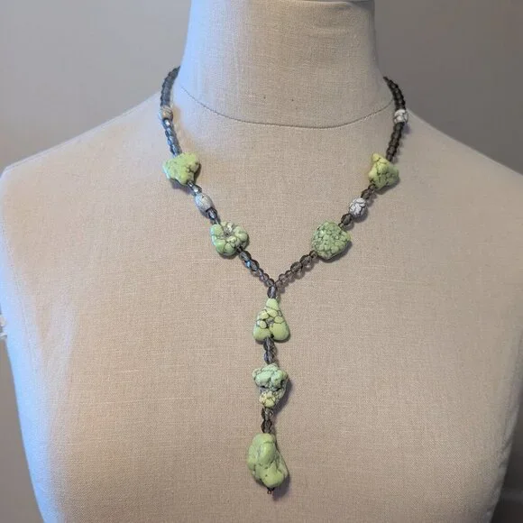 Lariat Turquoise Handmade Necklace Glass Bead Chunky Statement Boho Natural